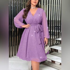 (B3) SHEIN Allurite Plus Sparkly Dress Lavender Purple Lantern NO BELT 0XL 12